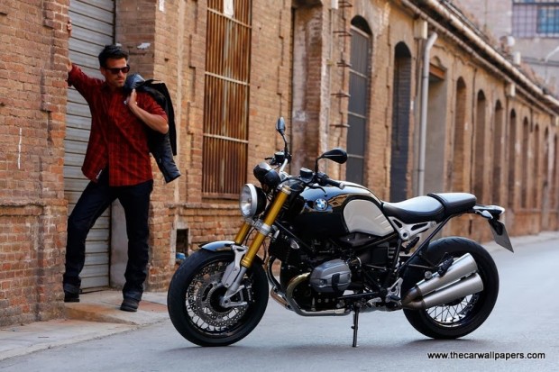 BMW R NineT Motorcycle agressive style with model boy photo (820x547)